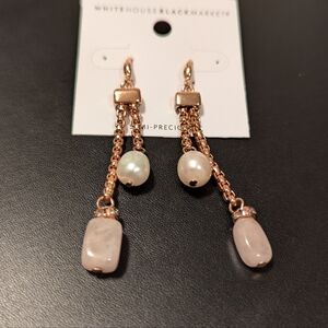 White House Black Market Rose Gold and Pearl Earrings